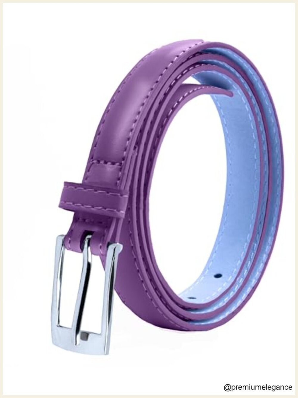PU Leather Skinny Dress Belt Silver Square Buckle Women's Accessory